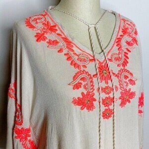 Gianni Bini Poncho Top Womens Size O/S Bright Orange Embroidered Embellished